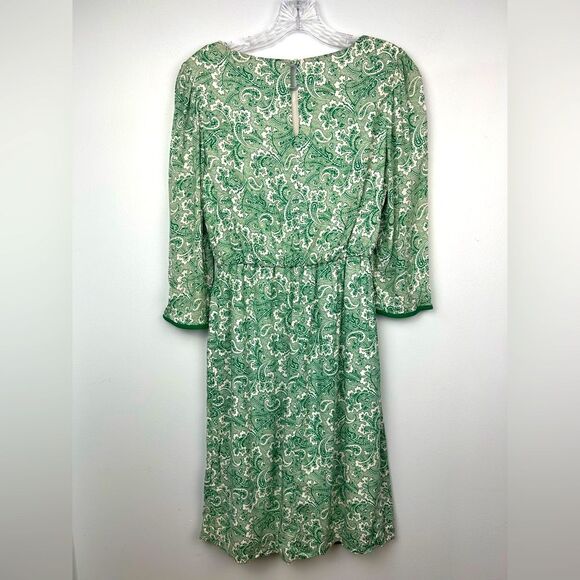 Boden Dolly Day Dress Green Paisley Lined 3/4 Sleeves Gathered Waist Faux Wrap 4 - Picture 2 of 16